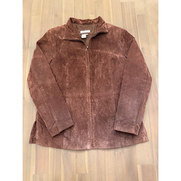 Coldwater Creek Jackets & Blazers - Coldwater Creek Womens Brown Suede Leather Zip Front Jacket Size L